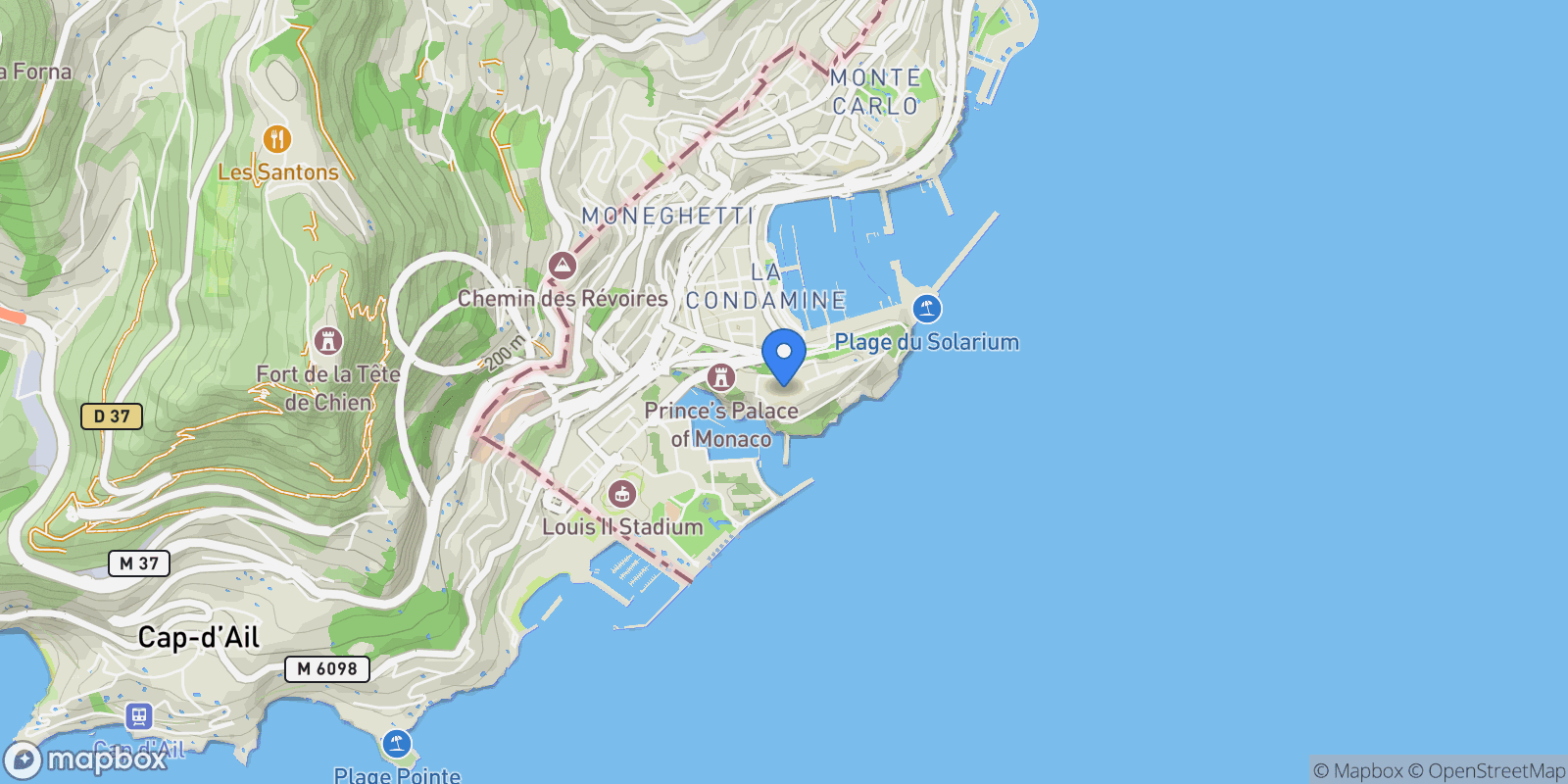 Map showing Monaco City, 98000 Monaco, Monaco, Monaco.
