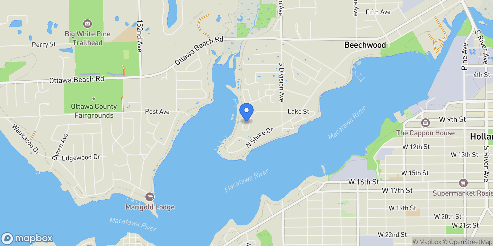 Map showing 197 Janes View Drive, Holland, MI 49424, West Olive, Michigan, United States.