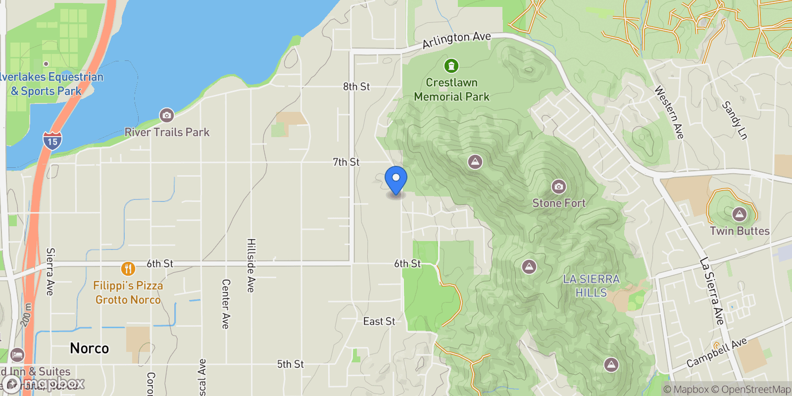 Map showing 4210 Crestview Drive, Norco, CA 92860, Norco, California, United States.