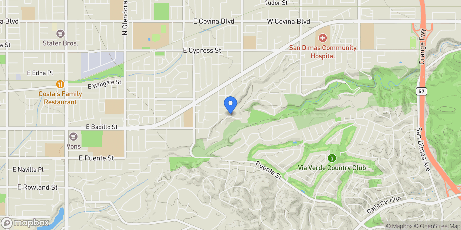 Map showing 1951 Scarborough Lane, San Dimas, CA 91773, San Dimas, California, United States.