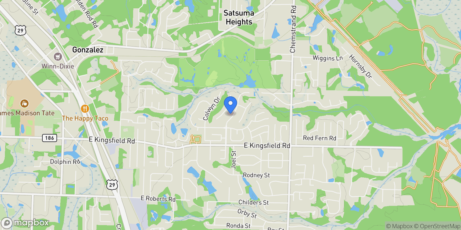 Map showing 1505 Kings Rd, Cantonment, FL 32533, Cantonment, Florida, United States.