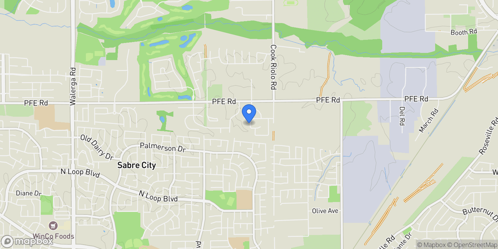 Map showing 9670 Canopy Tree ST, Roseville, California, United States.