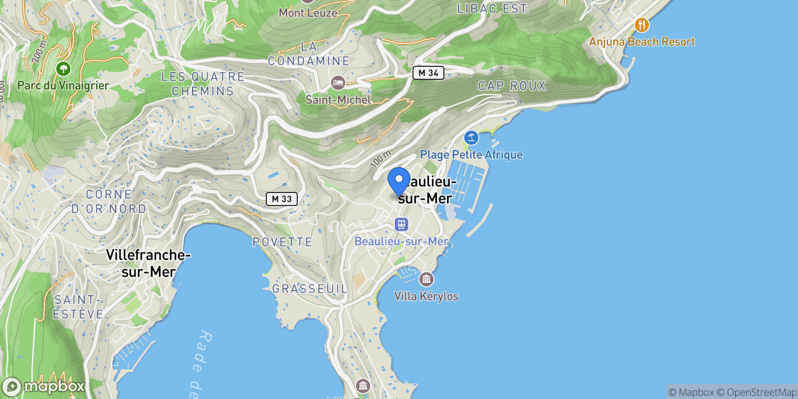 Map showing Beaulieu-sur-Mer, Provence-Alpes-Côte d'Azur, France.