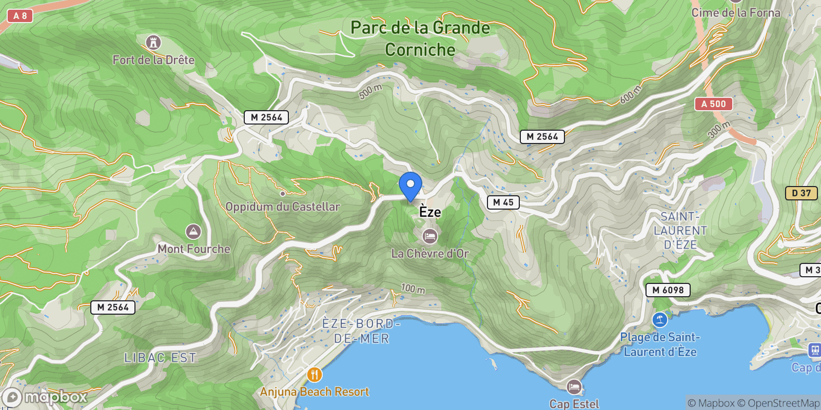 Map showing Èze, Provence-Alpes-Côte d'Azur, France.