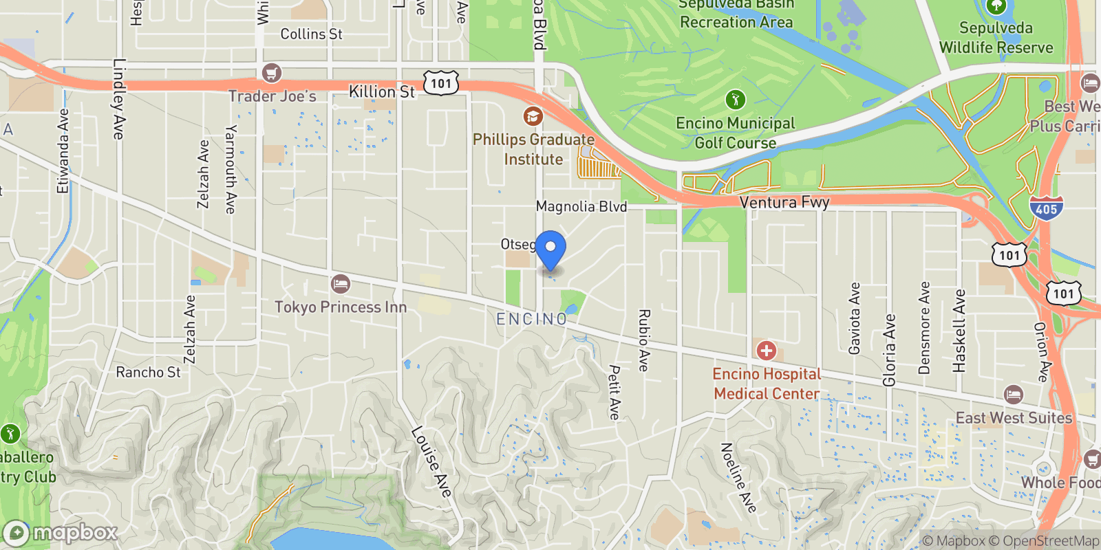 Map showing 16846 Addison Street, Encino, CA 91436, Los Angeles, California, United States.