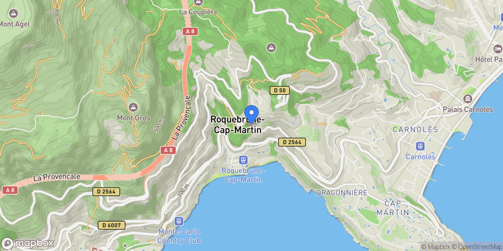 Map showing Roquebrune-Cap-Martin, Provence-Alpes-Côte d'Azur, France.