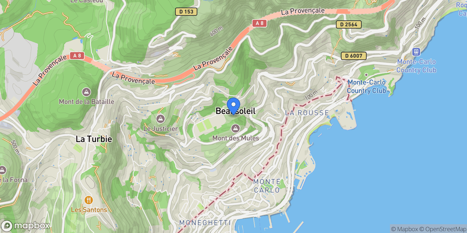 Map showing Beausoleil, Provence-Alpes-Côte d'Azur, France.