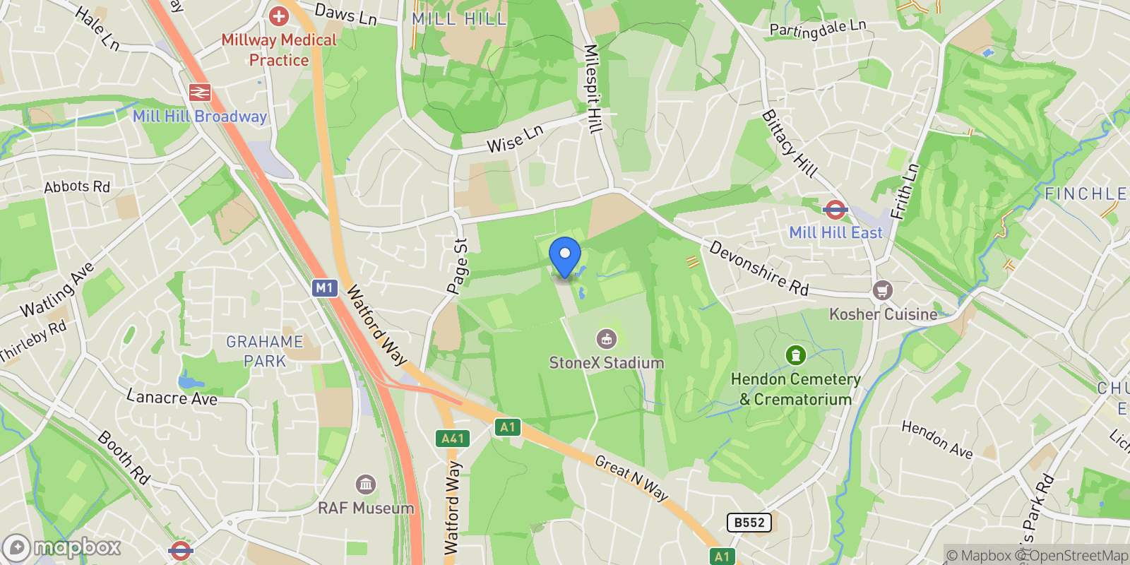 Map showing Eleanor Crescent Mill Hill Village, London, England, United Kingdom.