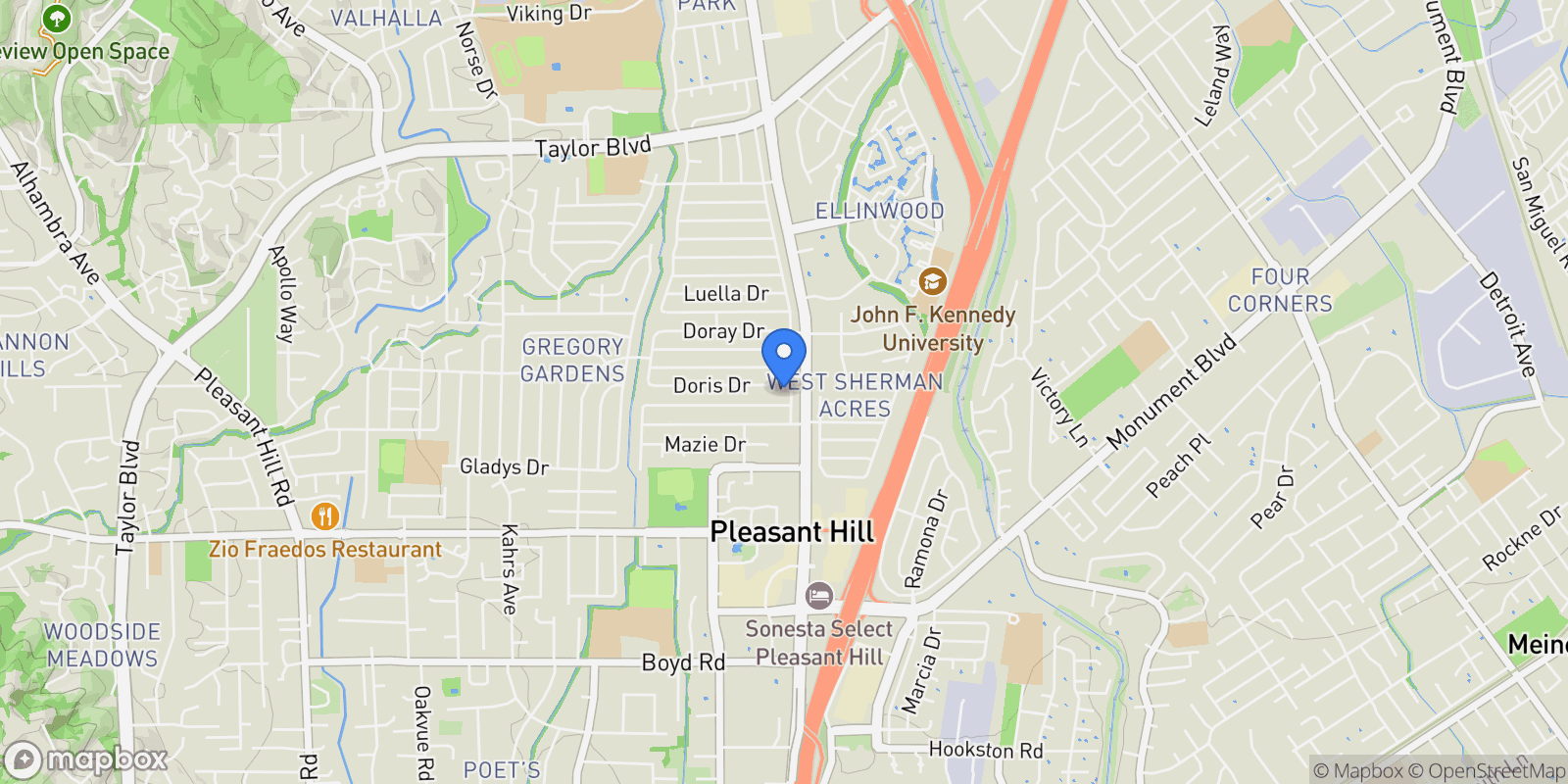 Map showing 1710 Linda Drive, Pleasant Hill, California, United States.