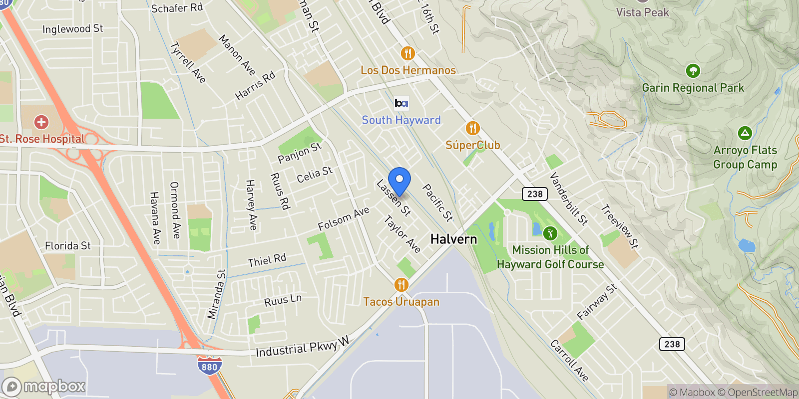Map showing 29273 Chance Street, Hayward, California, United States.