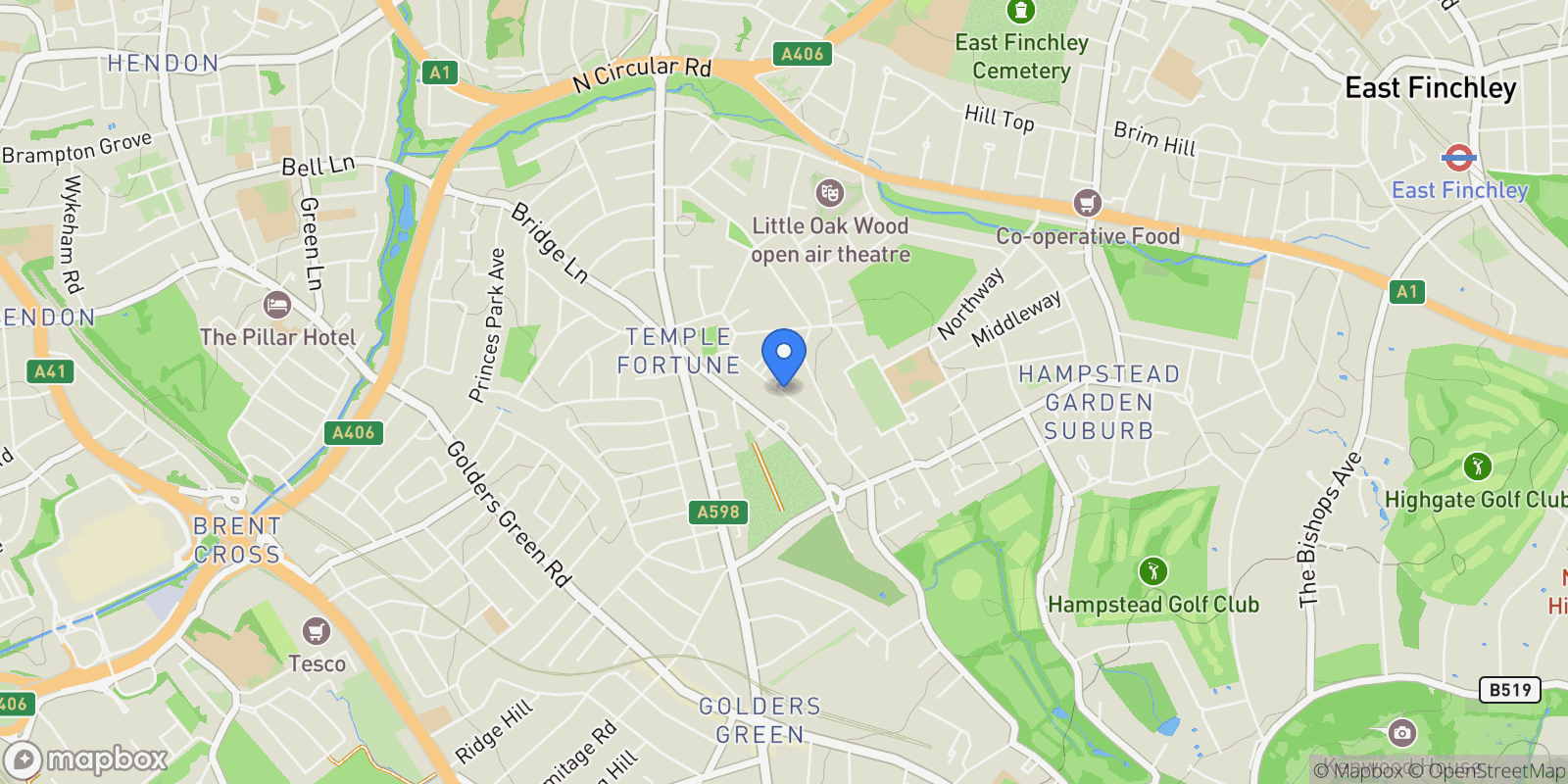 Map showing Beaufort Drive Hampstead Garden Suburb, London, England, United Kingdom.