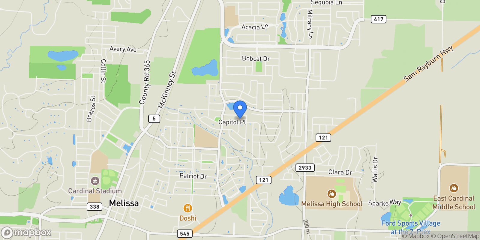 Map showing 2801 Capitol Place , Melissa, TX 75454, Melissa, Texas, United States.