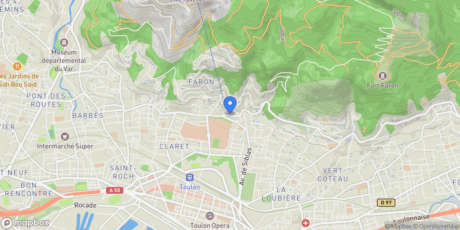 Map showing Toulon, Provence-Alpes-Côte d'Azur, France.