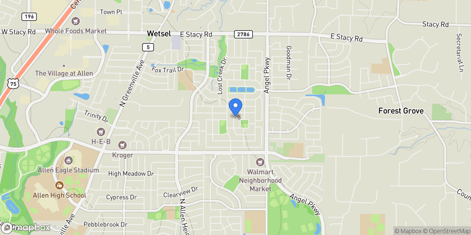 Map showing 1552 Crystal Pass, Allen, TX 75002, Allen, Texas, United States.