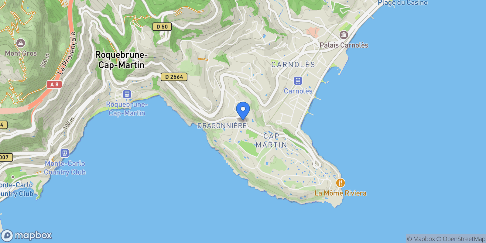 Map showing Roquebrune-Cap-Martin, Provence-Alpes-Côte d'Azur, France.