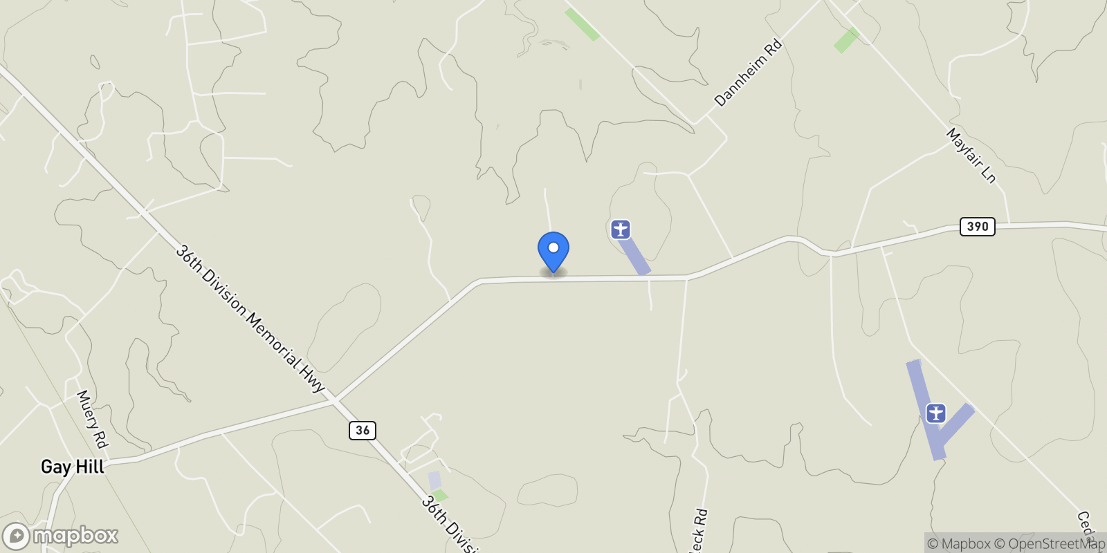 Map showing 1007 Fm 390 E, Brenham, TX 77833, Brenham, Texas, United States.