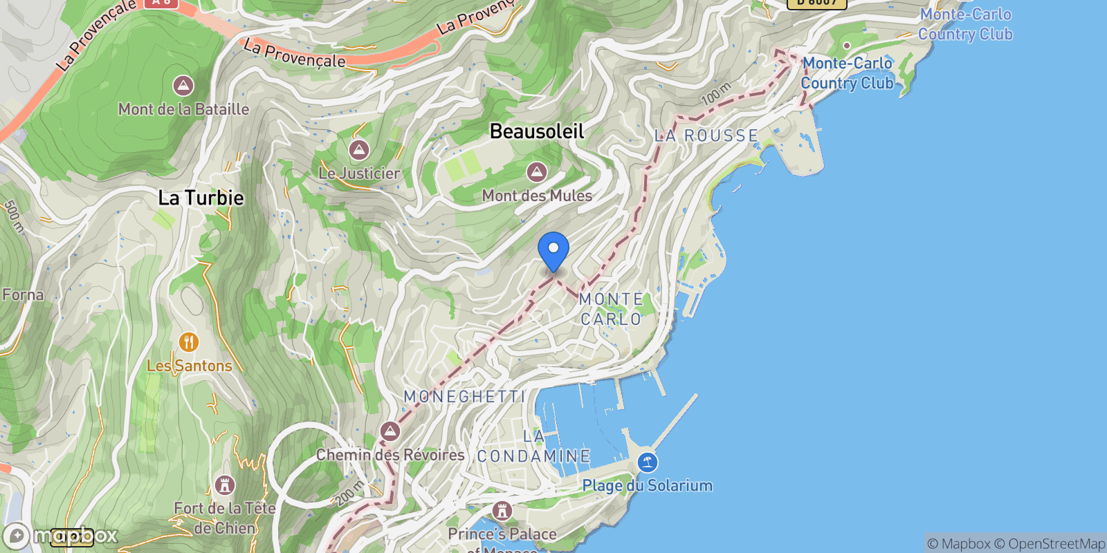 Map showing Beausoleil, Provence-Alpes-Côte d'Azur, France.