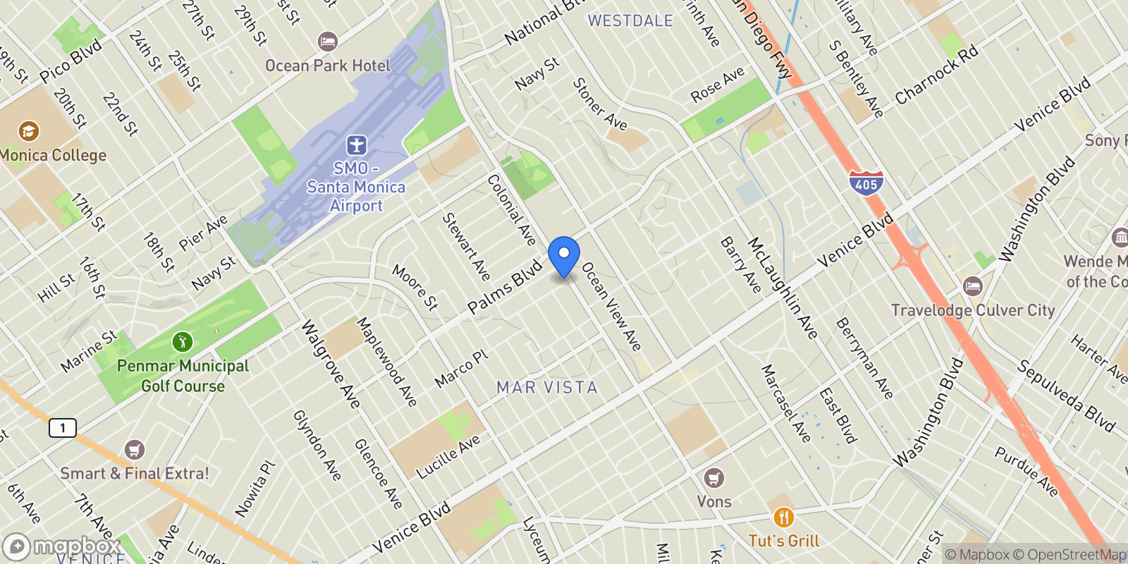 Map showing 12413 Westminster Avenue, Los Angeles, California, United States.
