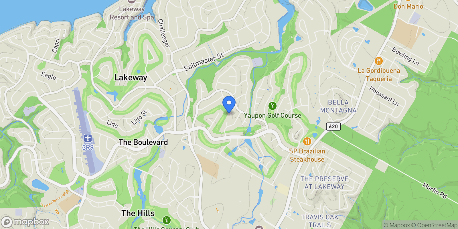 Map showing 104 Fenway Court , Lakeway, TX 78734, The Hills, Texas, United States.