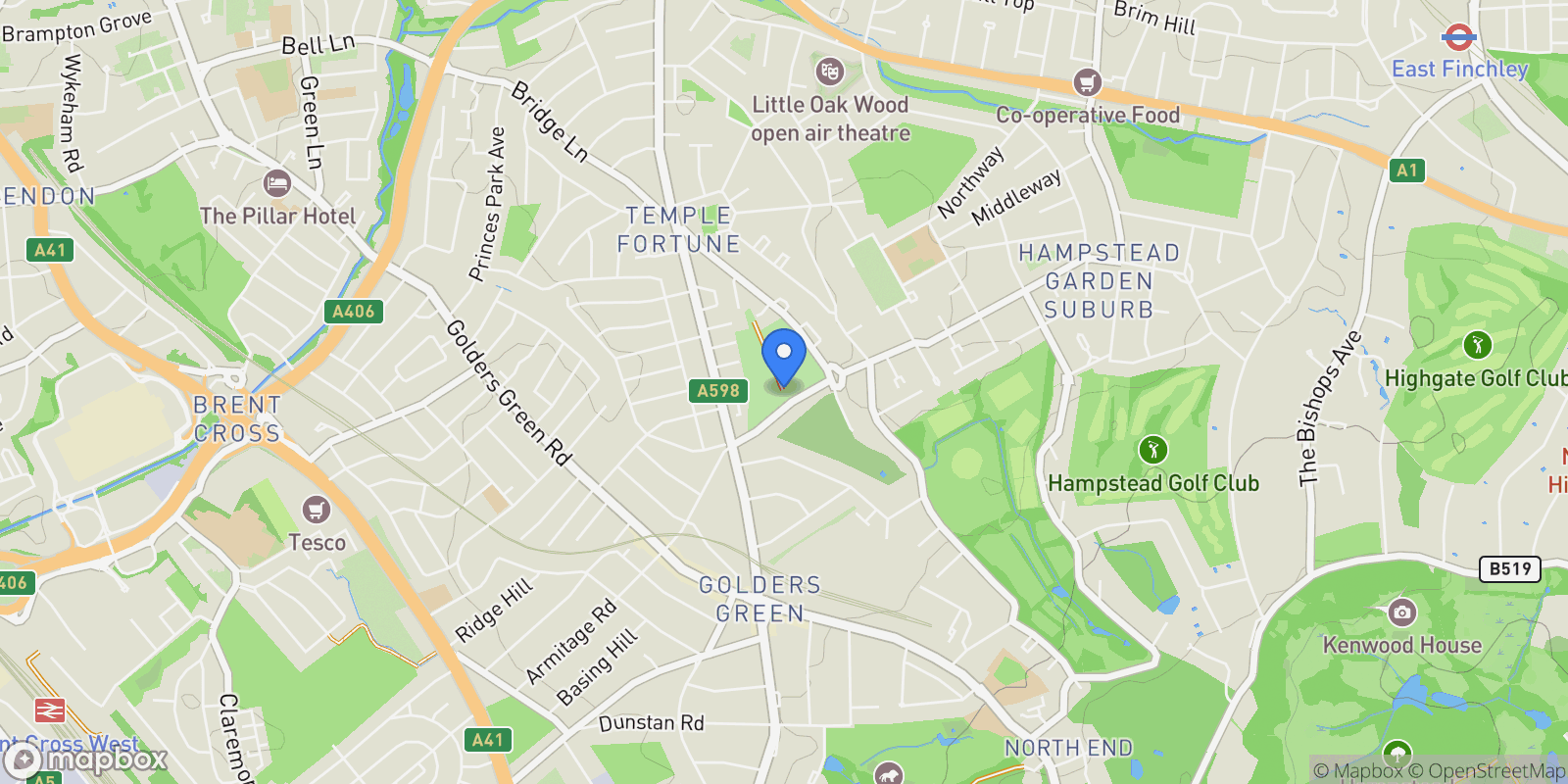 Map showing maurice walk, hampstead garden suburb, London, England, United Kingdom.