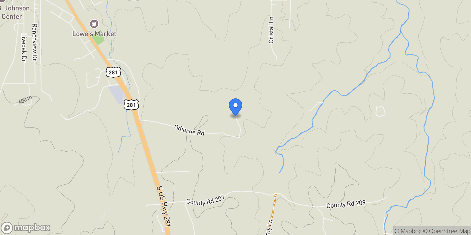 Map showing 291 Southwick Ranch Road , Johnson City, TX 78636, Johnson City, Texas, United States.