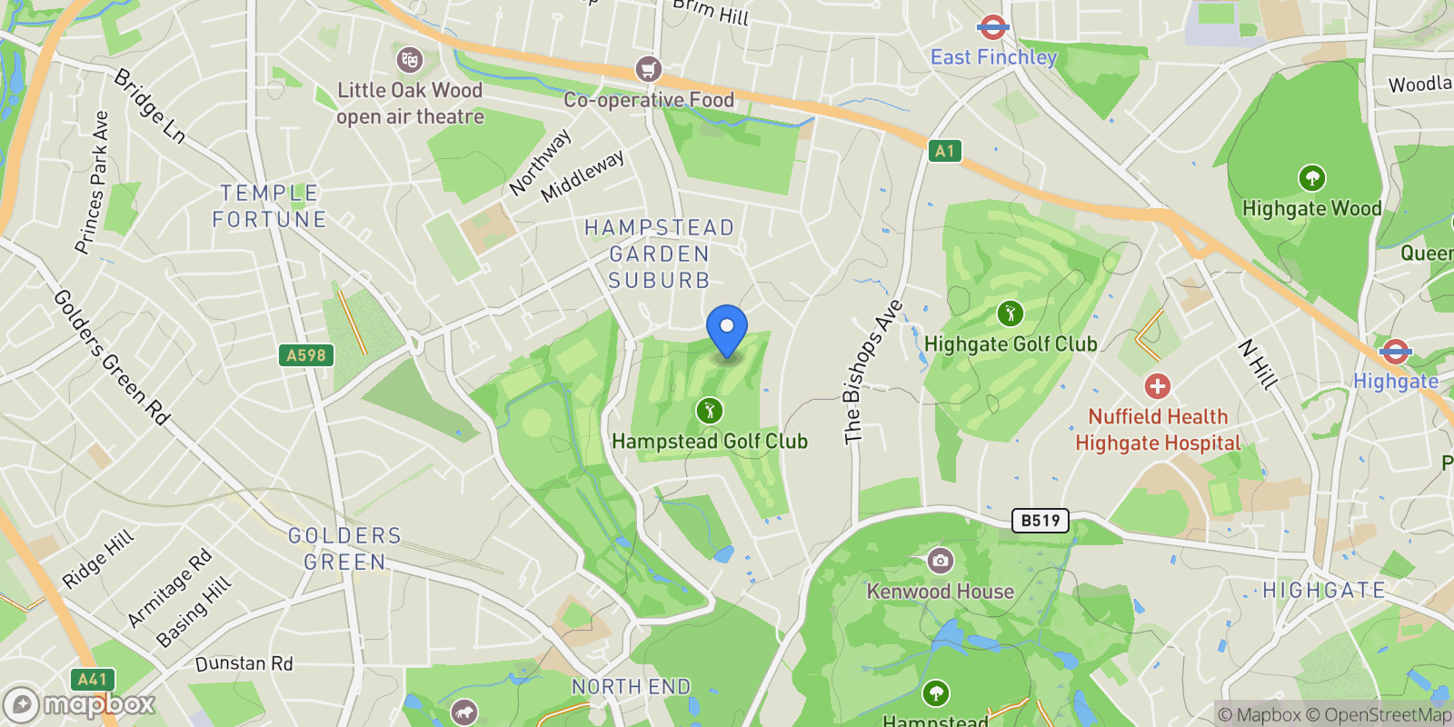 Map showing Holne Chase Hampstead Garden Suburb, London, England, United Kingdom.