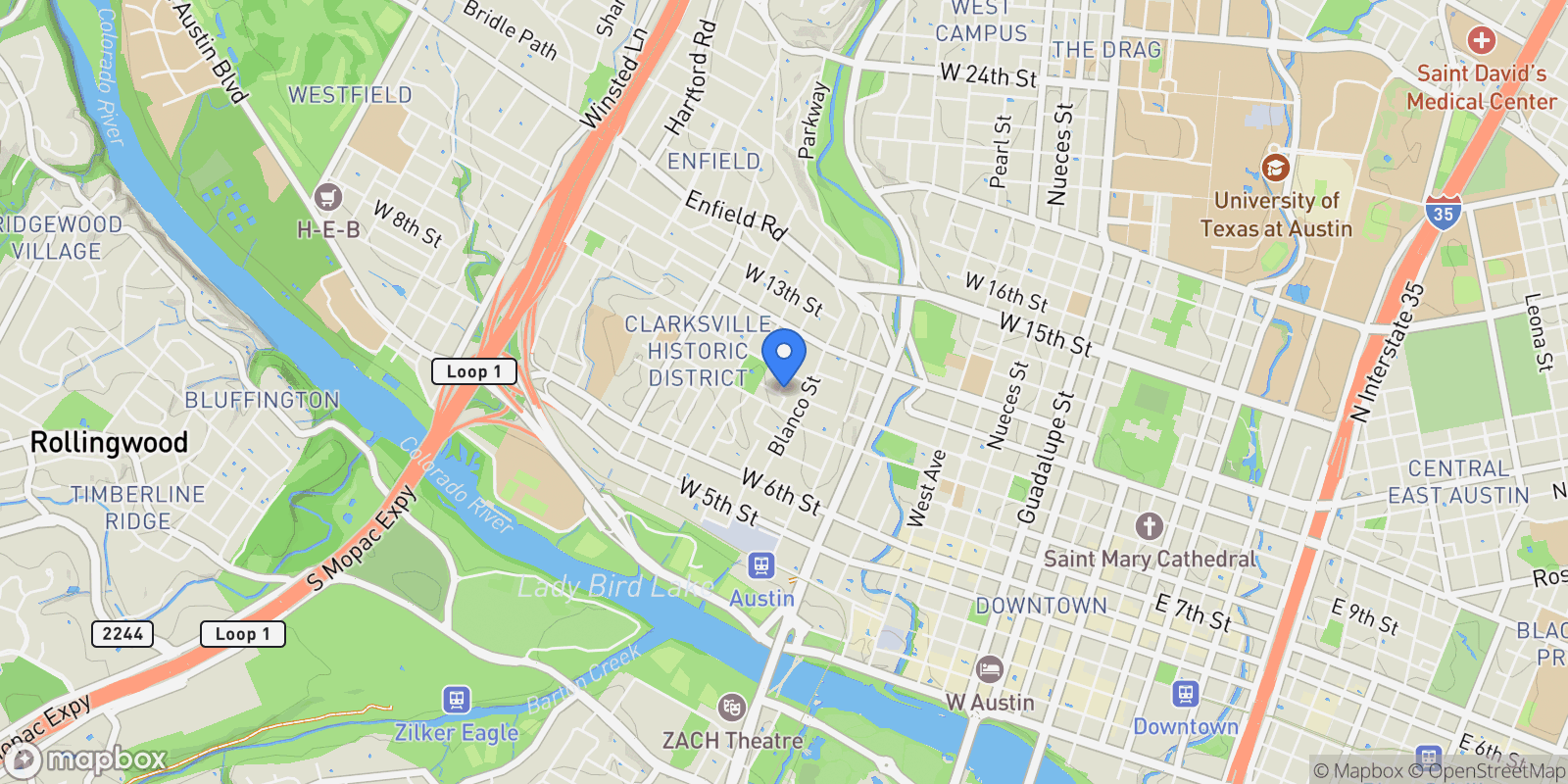 Map showing 909 Shelley Avenue , Austin, TX 78703, Austin, Texas, United States.