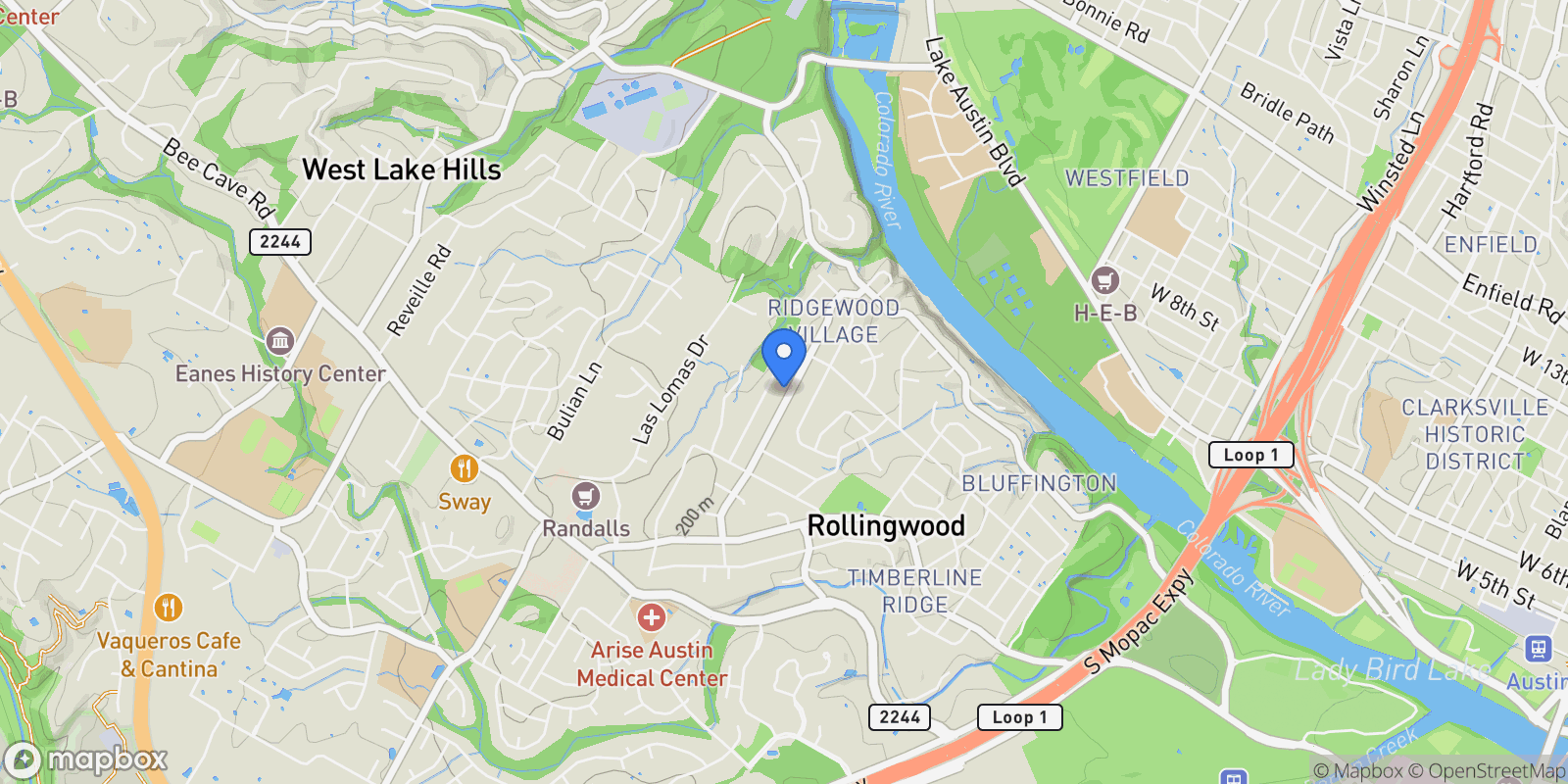 Map showing 412 Ridgewood Road , West Lake Hills, TX 78746, Austin, Texas, United States.