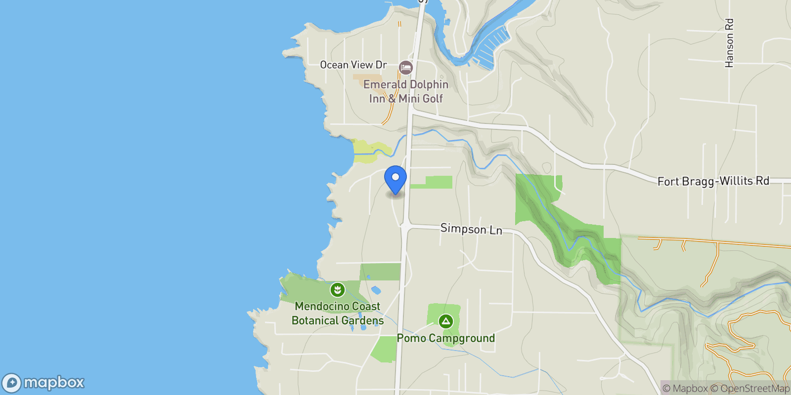 Map showing 18651 Old Coast Highway, Fort Bragg, California, United States.