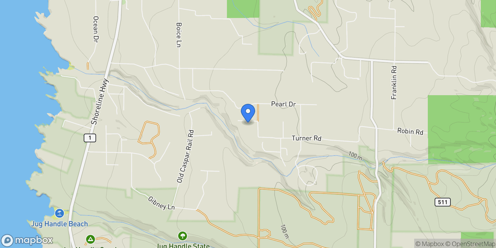 Map showing 31631 Pearl Drive, Fort Bragg, California, United States.