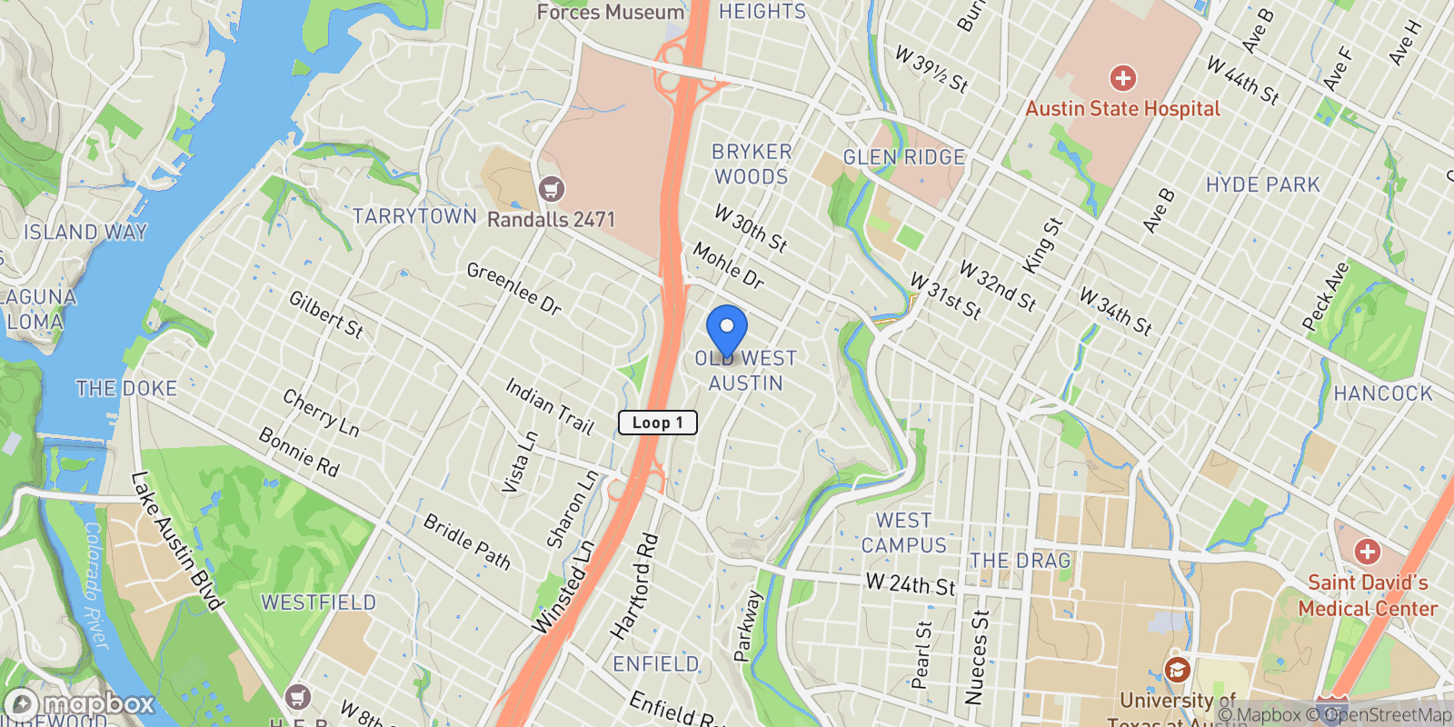 Map showing 1510 Gaston Avenue , Austin, TX 78703, Austin, Texas, United States.