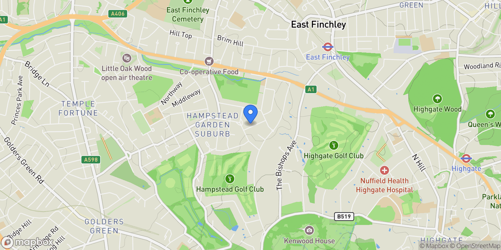 Map showing Church Mount Hampstead Garden Suburb N2, London, England, United Kingdom.