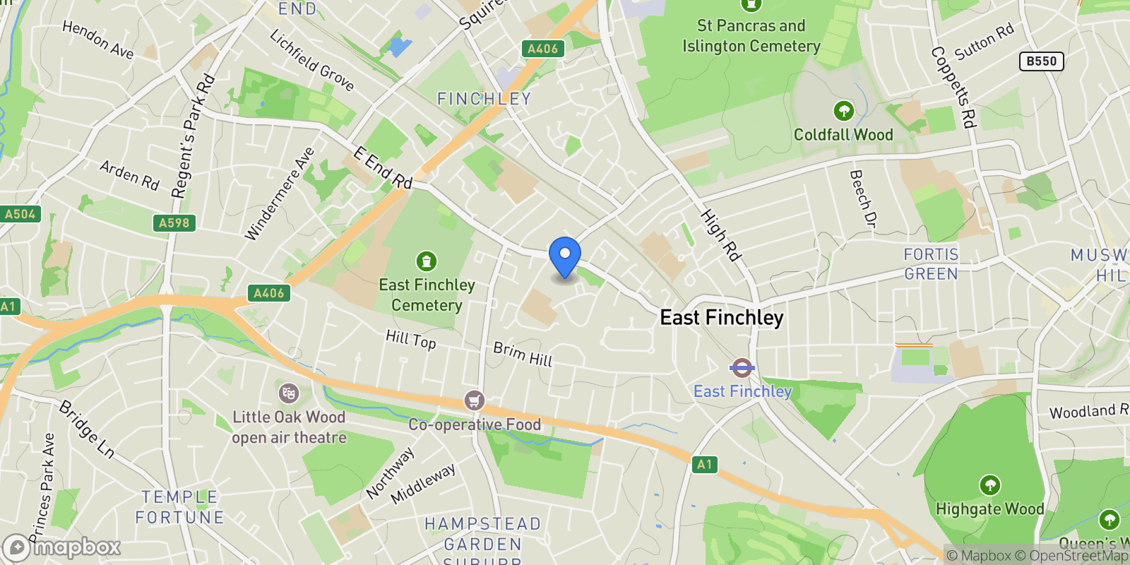 Map showing Ossulton Way Hampstead Garden Suburb N2, London, England, United Kingdom.