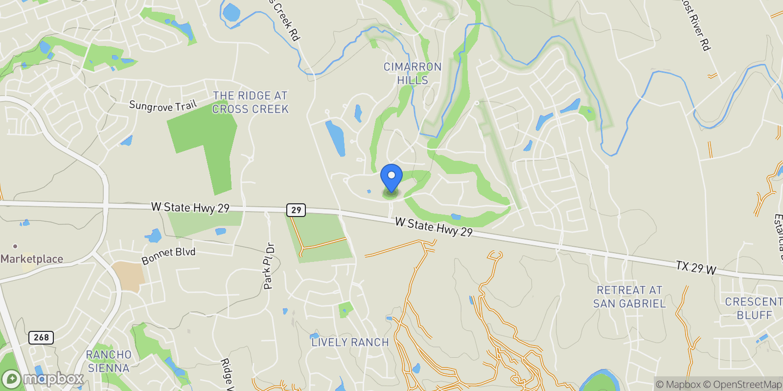Map showing 114 East Cimarron Hills Trail , Georgetown, TX 78628, Georgetown, Texas, United States.