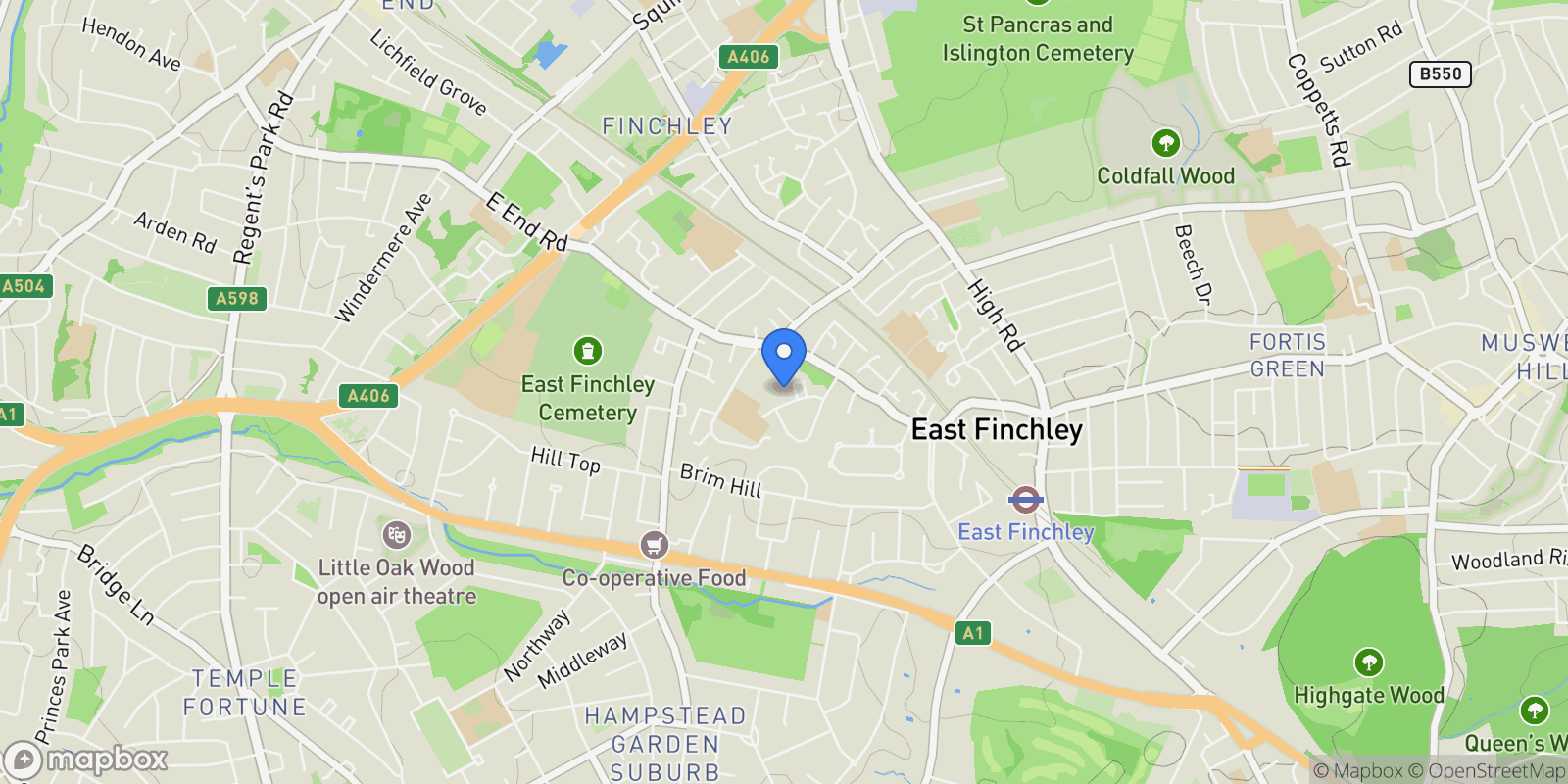 Map showing Deansway Hampstead Garden Suburb N2, London, England, United Kingdom.
