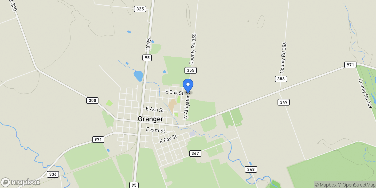 Map showing County Road 355 , Granger, TX 76530, Granger, Texas, United States.