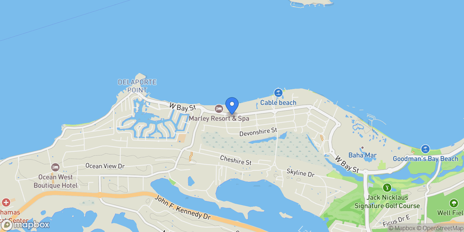 Map showing 3HGJ+2XG, W Bay St, Nassau, The Bahamas, Nassau, New Providence, The Bahamas.