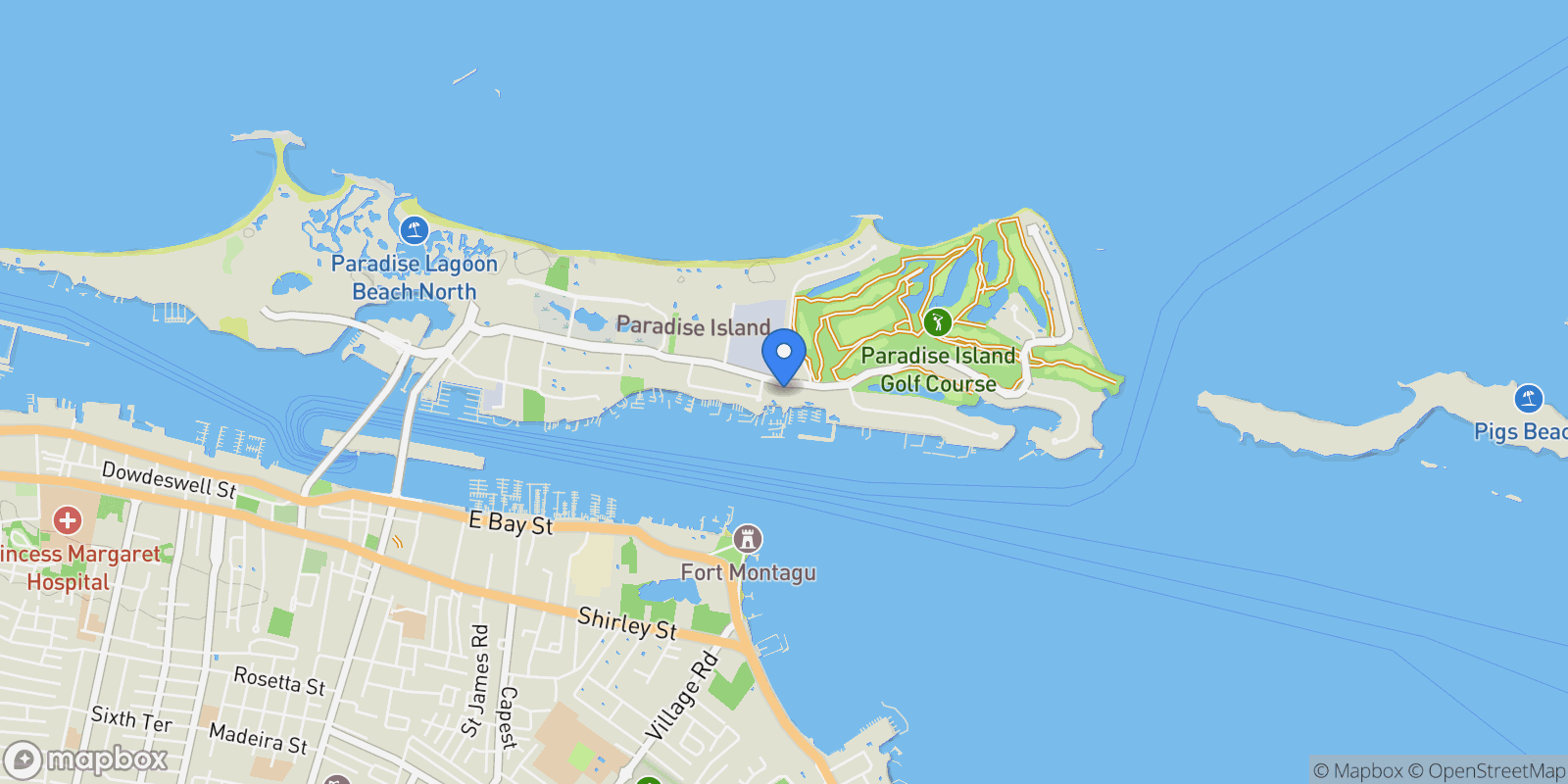 Map showing 3MHV+RX4, Paradise Island Dr, Nassau, The Bahamas, Nassau, New Providence, The Bahamas.