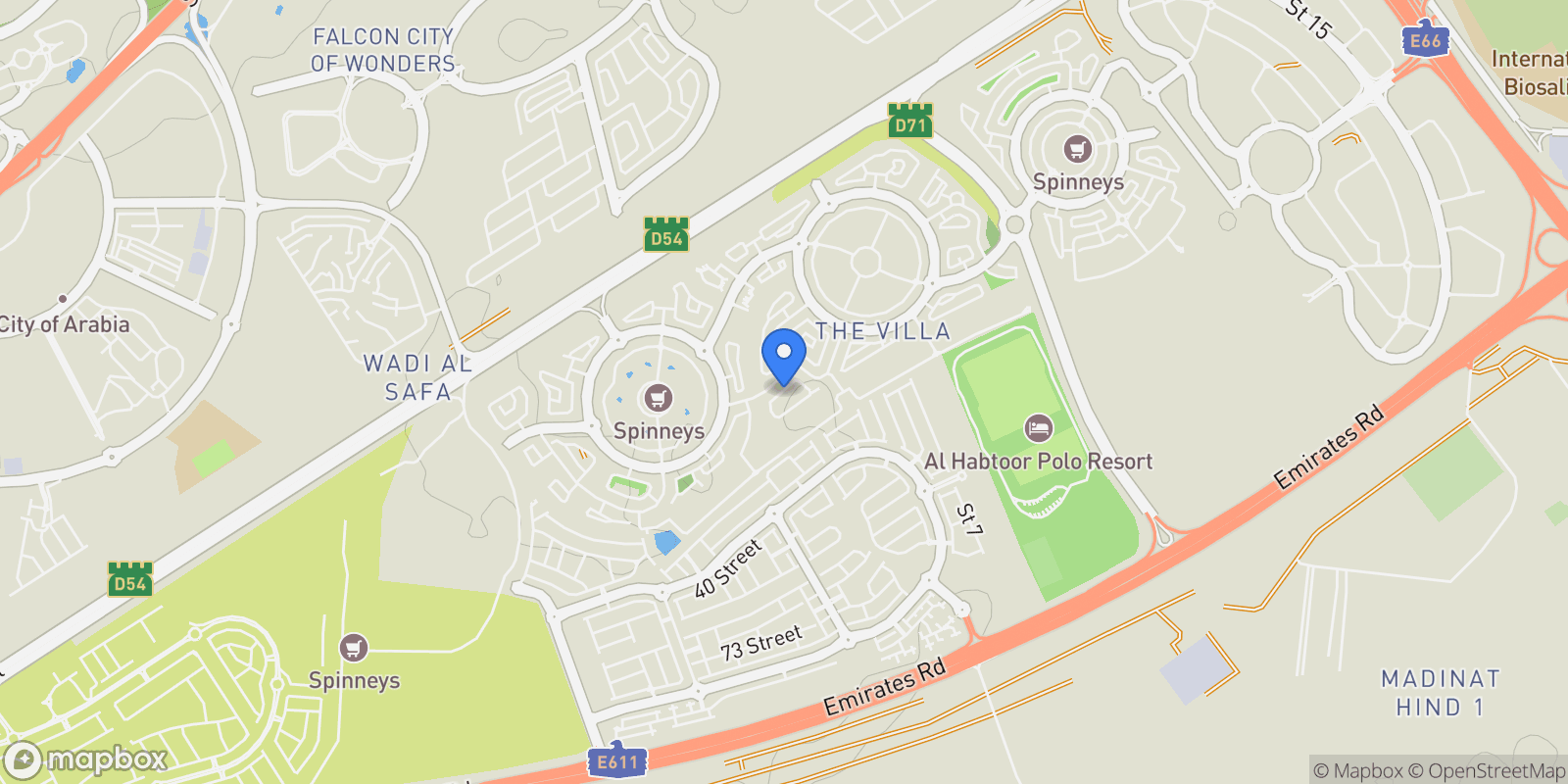 Map showing The Aldea, The Villa, Dubai, Dubai, United Arab Emirates.