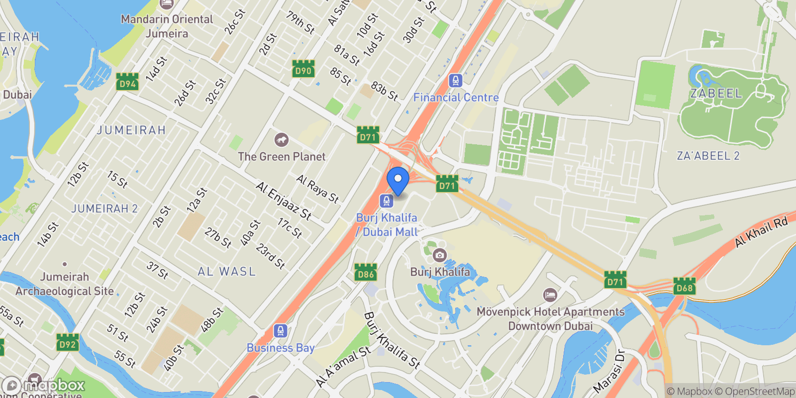 Map showing The Address Sky View Towers, Downtown Dubai, Dubai, Dubai, United Arab Emirates.