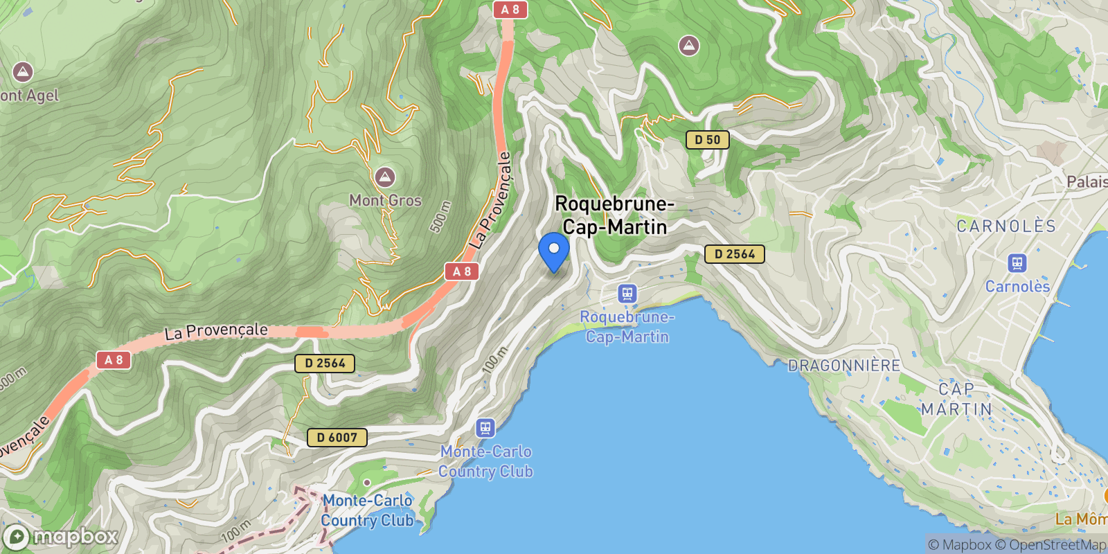 Map showing Roquebrune-Cap-Martin, Provence-Alpes-Côte d'Azur, France.