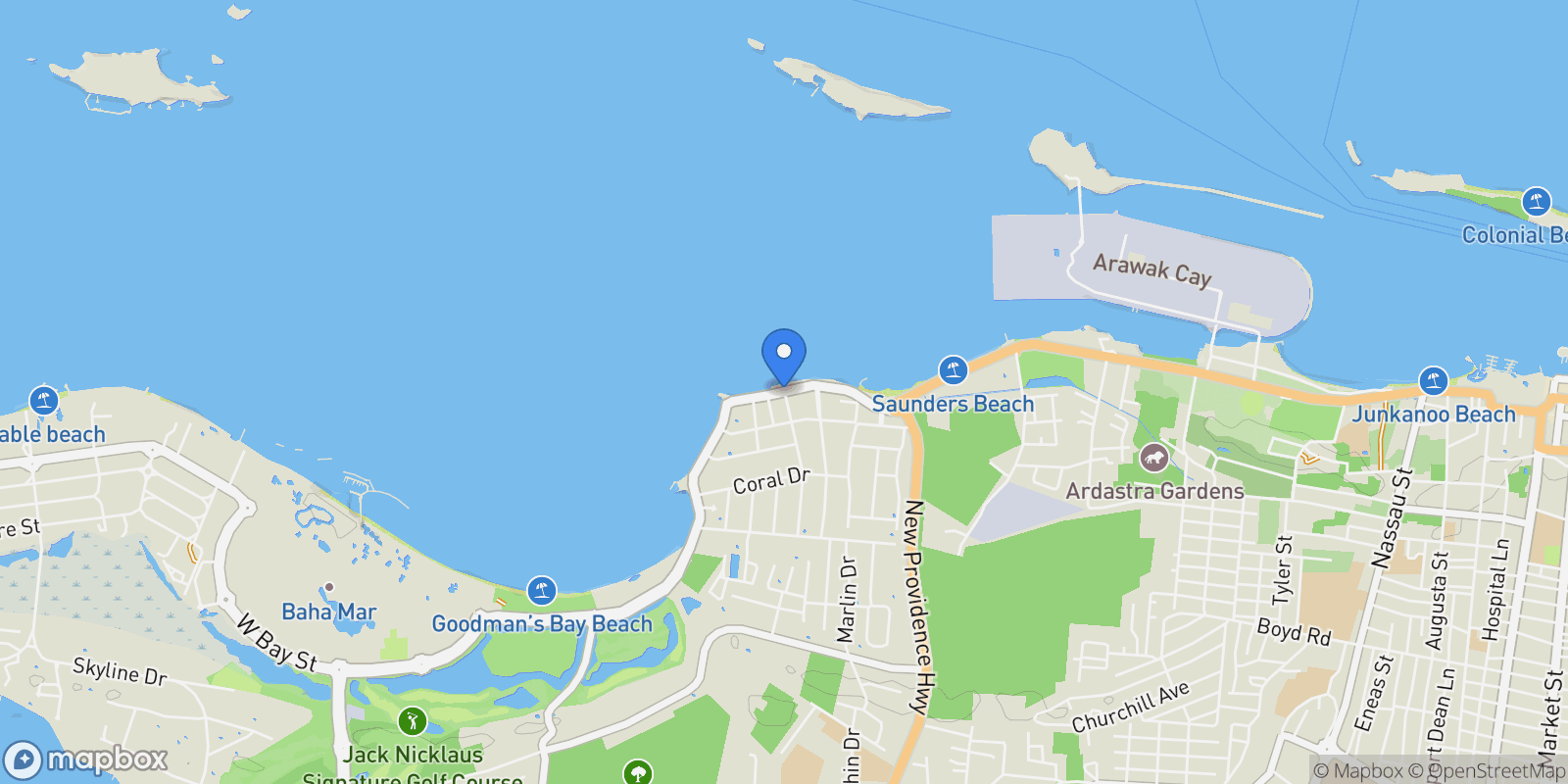 Map showing West Bay Street, Nassau, The Bahamas, Nassau, New Providence, The Bahamas.