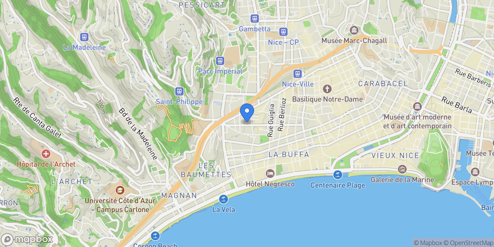 Map showing Nice, Provence-Alpes-Côte d'Azur, France.