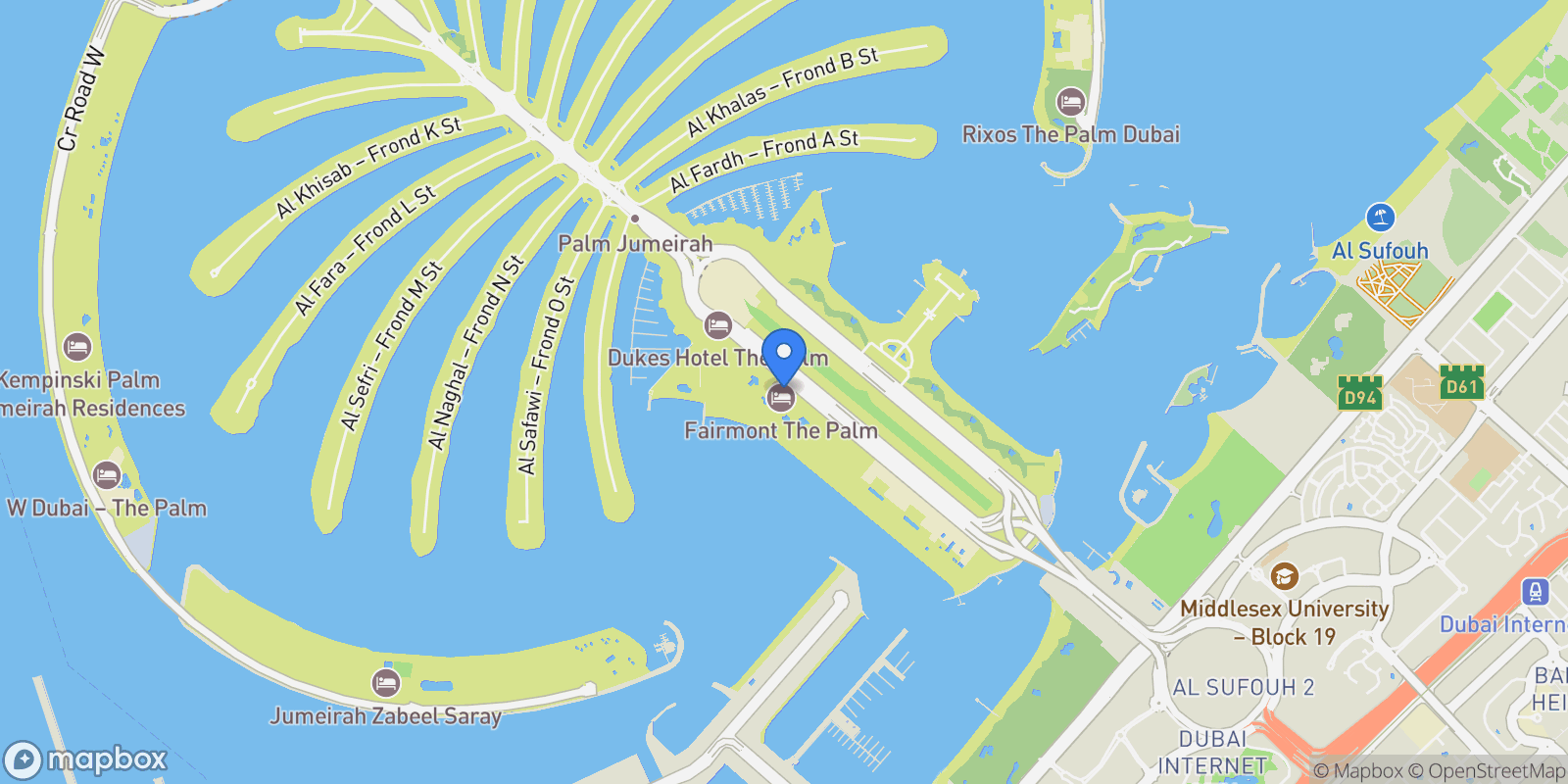 Map showing Palm Jumeirah - The Palm Jumeirah - Dubai - United Arab Emirates, Dubai, Dubai, United Arab Emirates.