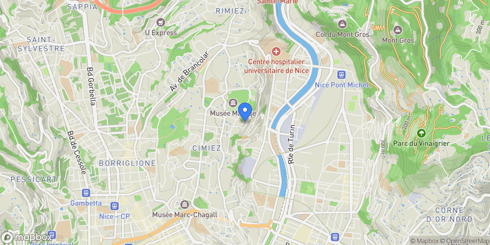 Map showing Nice, Provence-Alpes-Côte d'Azur, France.