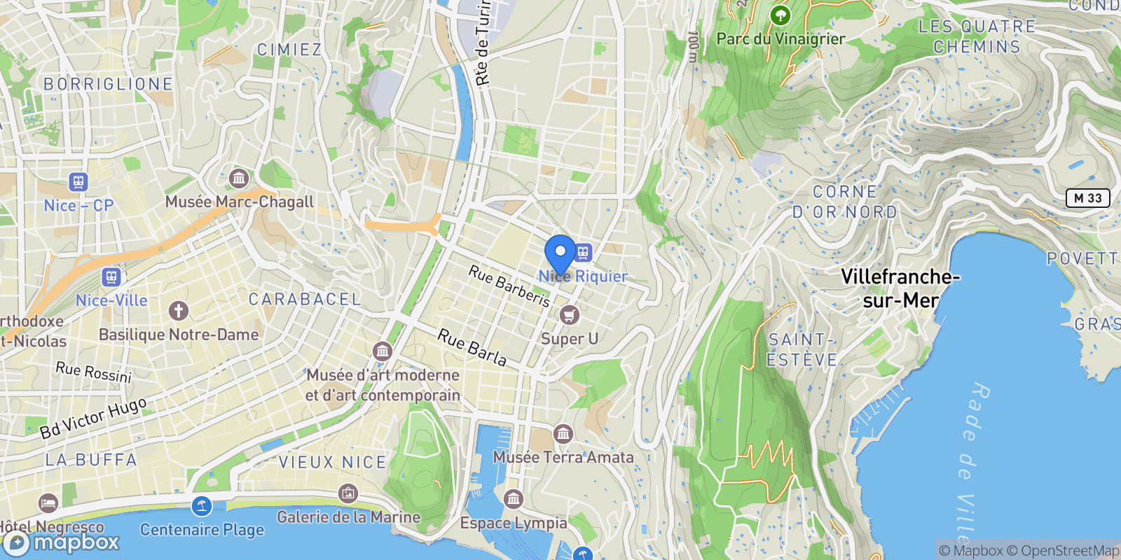 Map showing Nice, Provence-Alpes-Côte d'Azur, France.