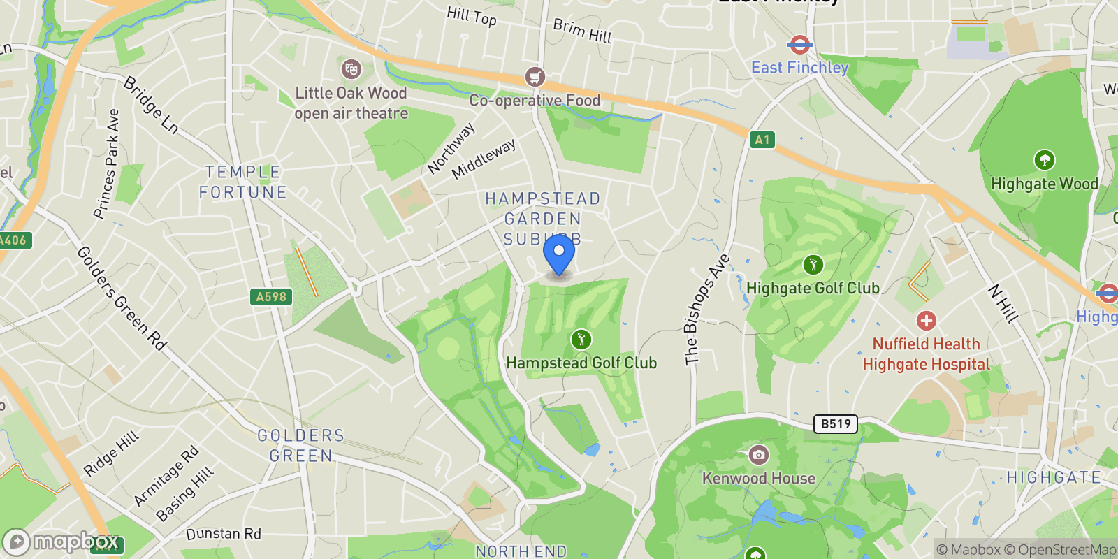 Map showing Linden Lea Hampstead Garden Suburb, London, England, United Kingdom.