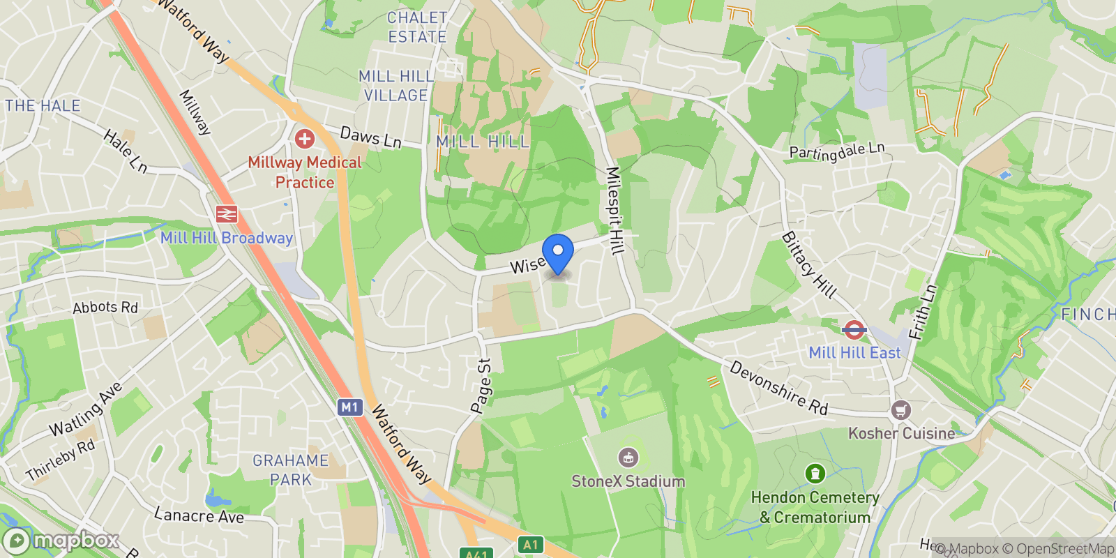 Map showing Holcombe Hill Mill Hill, London, England, United Kingdom.