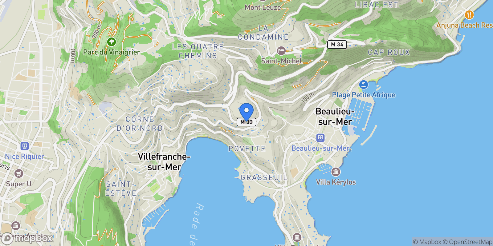 Map showing Villefranche-sur-Mer, Provence-Alpes-Côte d'Azur, France.