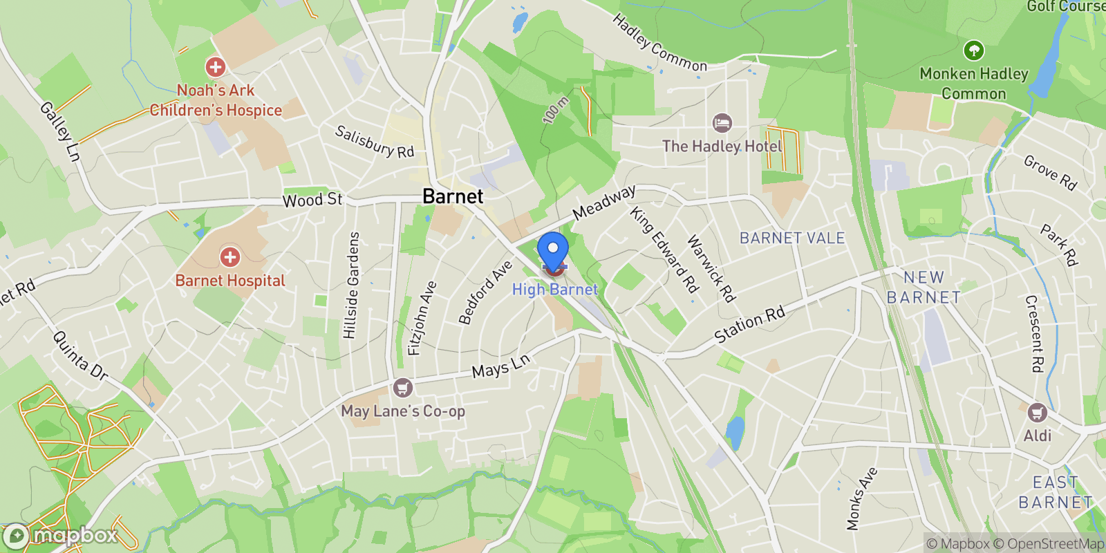Map showing Camlet Way Hadley Wood, Barnet, England, United Kingdom.